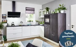 Einbauküche Perfect brillant/Meteor, weiß, inkl. AEG Elektrogeräte