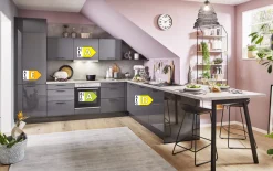 Einbauküche Perfect Brillant, perlgrau, inkl. Miele Elektrogeräte