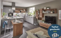 Einbauküche Seega/Stadum, schiefergrau/Eiche Havanna Nachbildung, inkl. Neff Elektrogeräte