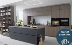 Einbauküche Stadum/Torna, schwarz/Nussbaum Nachbildung, inkl. Bosch Elektrogeräte