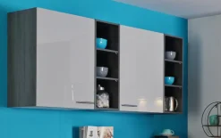 Einbauküche Stana, hellgrau Hochglanz, inkl. Elektrogeräte