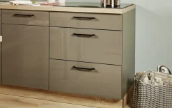Einbauküche Stana, Hochglanz anthrazit, inkl. Elektrogeräte