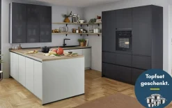 Einbauküche Sunta/Esilia, grafitschwarz matt, inkl. Siemens Elektrogeräte