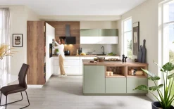 Einbauküche Sunta, weiß/olive, inkl. AEG Elektrogeräte
