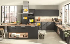 Einbauküche Torna, schwarz supermatt, inkl. Bosch Elektrogeräte