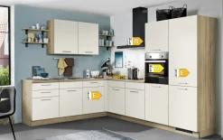 Einbauküche Wida, magnolia/Bergeiche Nachbildung, inkl. Elektrogeräte