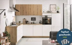 Einbauküche Wida/Plamos, weiß/Eiche Nachbildung, inkl. Elektrogeräte