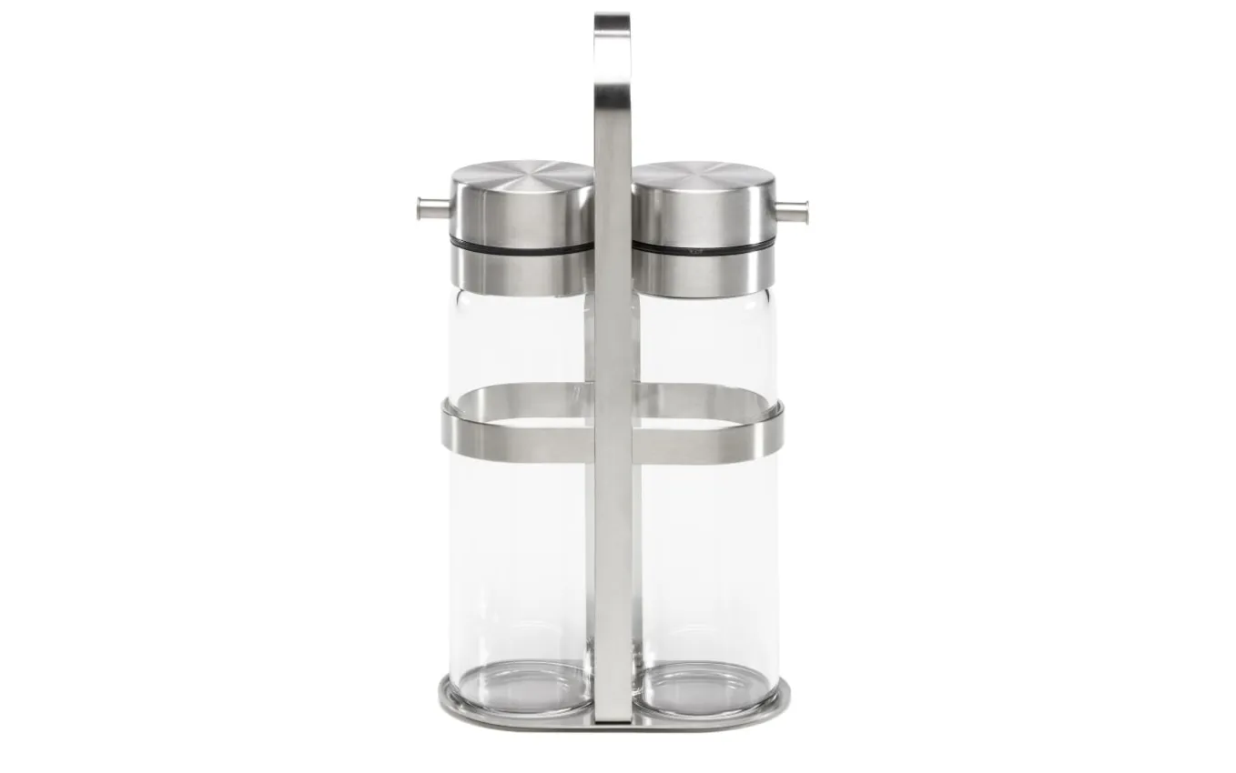 Essig & Öl-Set aus Edelstahl mit Glas, 3-teilig