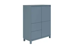 Highboard Olli, kreideweiß, blau matt, 3-türig, 2 Schubkästen