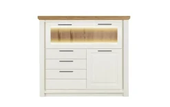 Highboard Trato, weiß/Astfichte massiv, inkl. LED-Beleuchtung