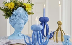 Kerzenhalter, blau, Polyresin, 26,3 cm