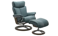 Leder Ruhesessel Magi, Paloma Teal blue, Gestell Signatur, Skomked Oak, chrom