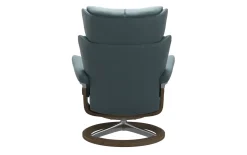 Leder Ruhesessel Magi, Paloma Teal blue, Gestell Signatur, Skomked Oak, chrom