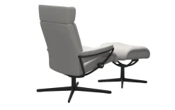 Leder Ruhesessel Tokyo mit Hocker, grau/schwarz