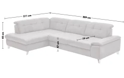Leder Wohnlandschaft PN-IN18012, grau, inkl. Sitztiefenverstellung