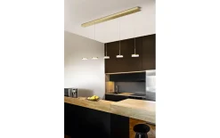 LED-Pendelleuchte Dunk, messing satiniert, 5-flammig, 136 cm