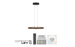 LED-Pendelleuchte Mondo Famera, holz/schwarz, 1-flammig, inkl. CCT und Fernbedienung