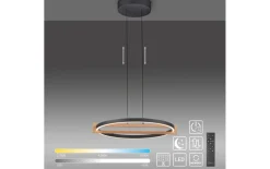 LED-Pendelleuchte Mondo Famera, holz/schwarz, 1-flammig, inkl. CCT und Fernbedienung