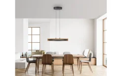 LED-Pendelleuchte Mondo Famera, holz/schwarz, 1-flammig, inkl. CCT und Fernbedienung