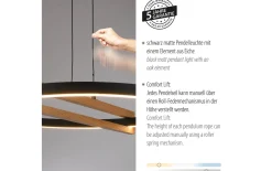 LED-Pendelleuchte Mondo Famera, holz/schwarz, 1-flammig, inkl. CCT und Fernbedienung