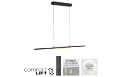 LED-Pendelleuchte Mondo Famera, holz/schwarz, inkl. CCT und Fernbedienung