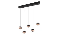LED-Pendelleuchte Orbit, schwarz/coffee, 5-flammig, 100 cm, inkl. Dimmfunktion