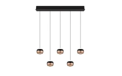 LED-Pendelleuchte Orbit, schwarz/coffee, 5-flammig, 100 cm, inkl. Dimmfunktion