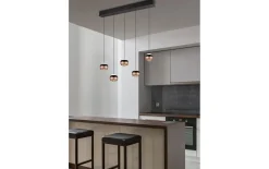 LED-Pendelleuchte Orbit, schwarz/coffee, 5-flammig, 100 cm, inkl. Dimmfunktion