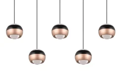 LED-Pendelleuchte Orbit, schwarz/coffee, 5-flammig, 100 cm, inkl. Dimmfunktion
