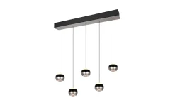LED-Pendelleuchte Orbit, schwarz/nickel, 5-flammig, 100 cm, inkl. Dimmfunktion