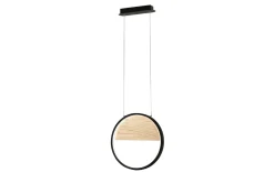 LED-Pendelleuchte Pierre, schwarz/holz, 40 cm