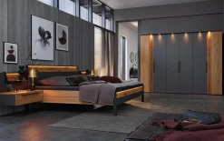 Liegenbett Joline, Lack graphit/Wildeiche massiv, 180 x 200 cm