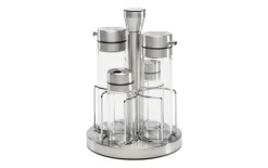 Menage-Set im Gestell aus Edelstahl mit Glas, 5-teilig