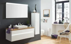 Mittelschrank Unique, polarweiß Hochglanz/Hunton Eiche Nachbildung