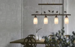 Pendelleuchte Venezia, rostfarbig/Alabaster, 4-flammig