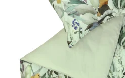 Satin Bettwäsche, grün floral, 135 x 200 cm