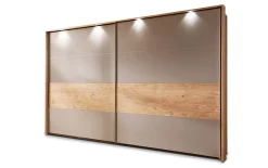 Schwebetürenschrank Amado 4030, Lack taupe/Wildeichefurnier, 301 x 229 cm