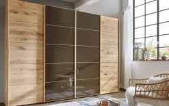 Schwebetürenschrank Cardiff, Eiche Bianco, teilmassiv/braun