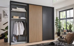 Schwebetürenschrank Denver, graphit/Eiche bianco, 300 x 236 cm