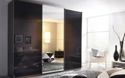 Schwebetürenschrank Kulmbach, Glas basalt, 271 x 229 cm