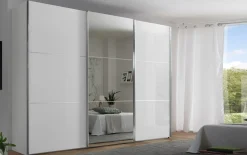 Schwebetürenschrank Lento, Alpinweißglas, 249 x 222 cm