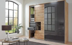 Schwebetürenschrank Saigon, Plankeneiche, 225 x 210 cm