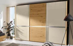 Schwebetürenschrank Savona 2.0, Bianco-Eiche massiv/champagner, 300 x 217 cm