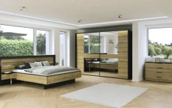 Schwebetürenschrank Ventura, Asteiche Nachbildung/schwarz, 301 x 223 cm