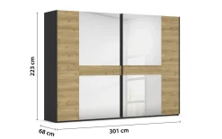 Schwebetürenschrank Ventura, Asteiche Nachbildung/schwarz, 301 x 223 cm