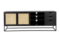 Sideboard Guuji, schwarz, Rattan, 156 cm