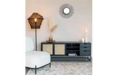 Sideboard Guuji, schwarz, Rattan, 156 cm