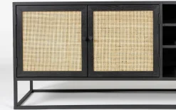 Sideboard Guuji, schwarz, Rattan, 156 cm