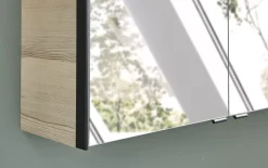 Spiegelschrank 2-türig, Polar Pinie Nachbildung, Absetzung in schwarz
