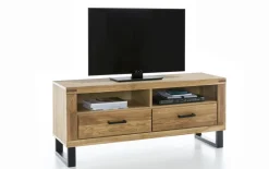 TV-Kommode Tina, Eiche teilmassiv geölt, Metallfüße in schwarz
